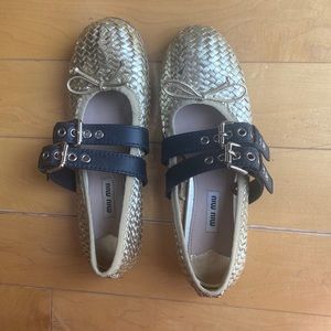 Miu Miu Gold Leather Strap Buckle Ballet Flats 8 us - 38.5 eu